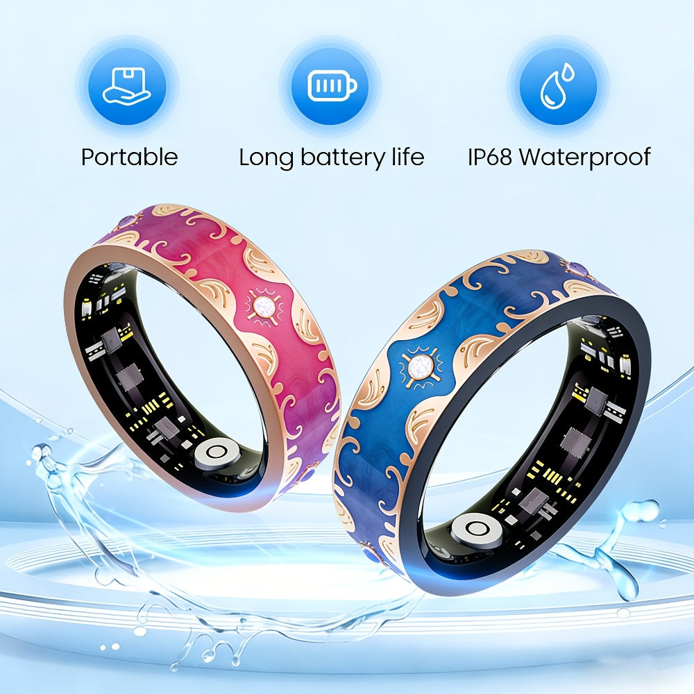 Smart Ring for Women Health & Sleep Tracker No Subscription – 24/7 Heart Rate Stress Fitness Monitoring, Gesture Photo Control, Strava Sync, iPhone & Android Compatible, Navy Blue & Sunset Purple US Size 7 9 10