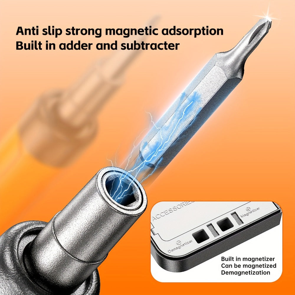 USB-Rechargeable Precision Electric Screwdriver Kit with 38 Magnetic Bits in Five Handle Colors