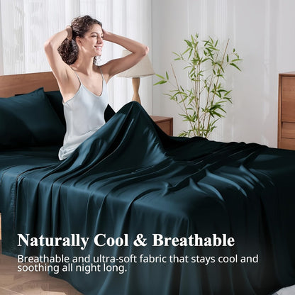 Four-Piece Rayon-from-Bamboo Sheet Set in 12 Solid Colors for Twin, Full, Queen or King Beds