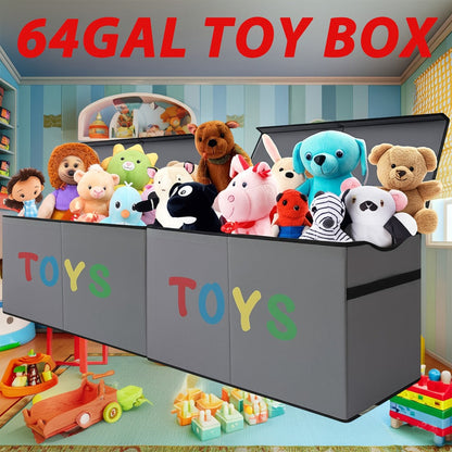 Extra-Large Foldable Toy Storage Chest with Two Compartments, Removable Dividers, Lids and Exact Grey Option