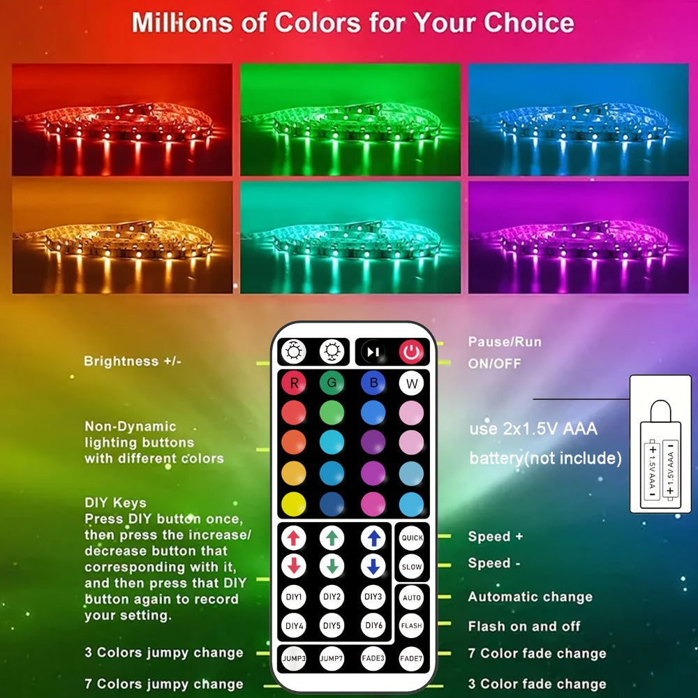 LED Strip Lights for Room Color Changing – 44-Key Remote, Dimmable, Timer, Cuttable, USB Powered | 16.4FT to 98.4FT | Bedroom, Gaming Room, Party & Holiday Decor