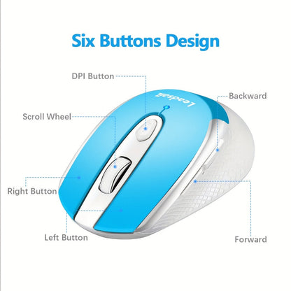 Six-Button 2.4 GHz Wireless Mouse with USB Receiver, Three DPI Levels and Blue or Gold Finish