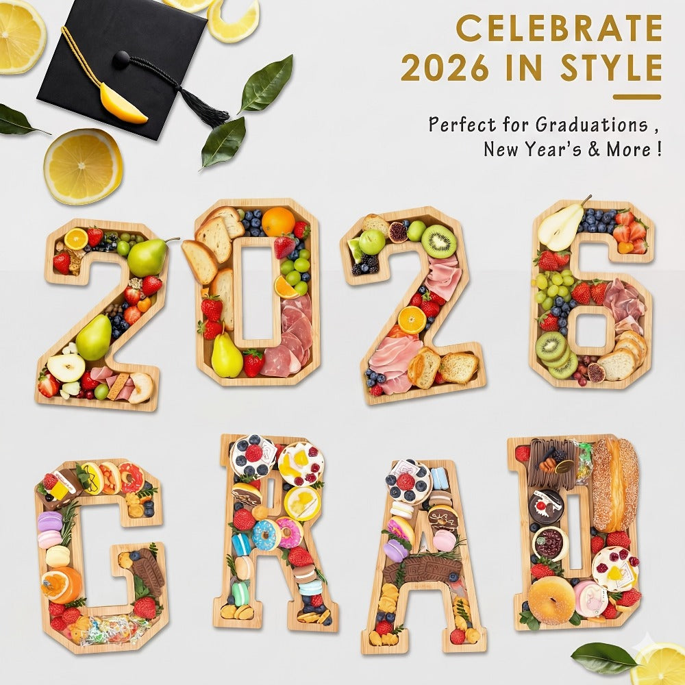 Party Decorations Fillable Wood-Look Letter and Number Trays with BABY, ONE, 2026 or GRAD Options