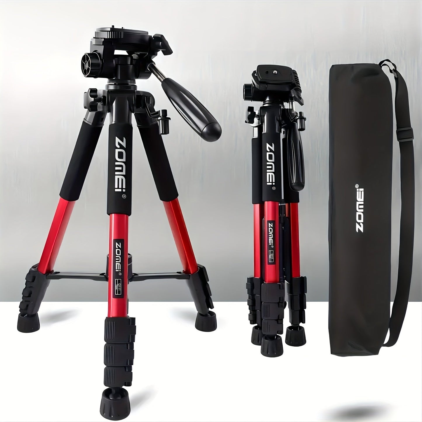 65-Inch Aluminum Camera Tripod with Three-Way Pan Head, Quick-Release Plate, Phone Clip, Carry Bag and Four Colors