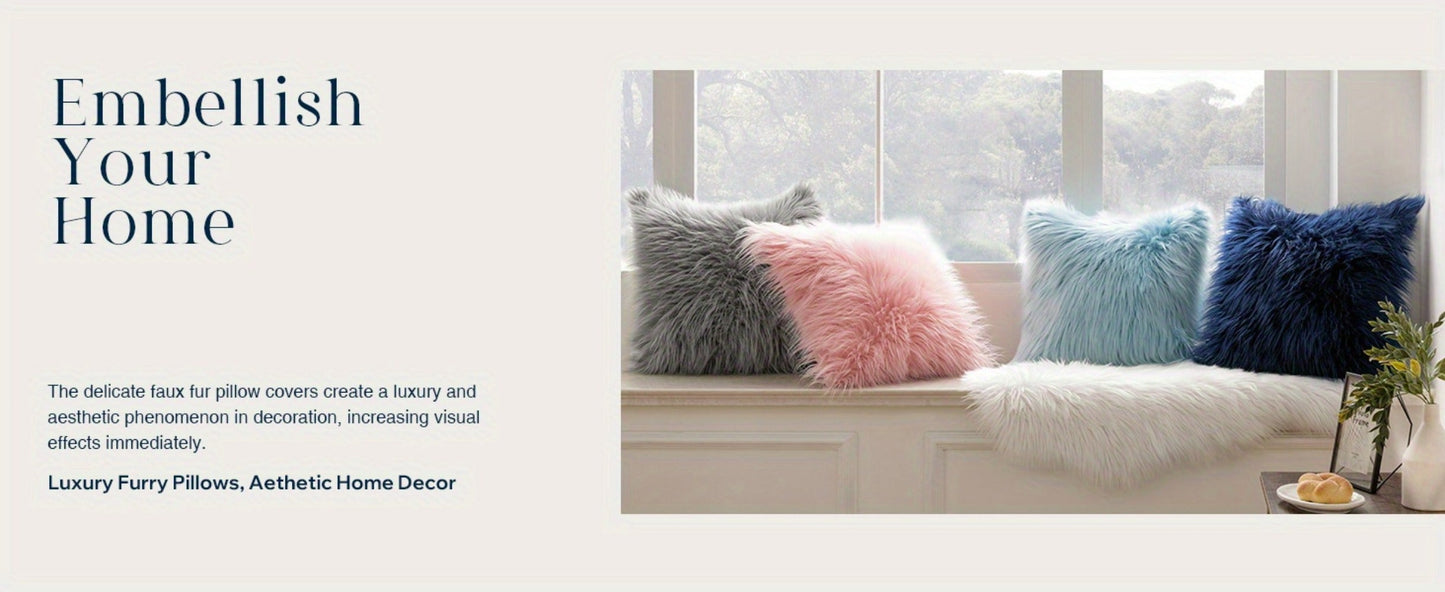 Faux-Fur-Look Throw Pillow Covers, Pack of Two with Zipper Closures and 40 Exact Color-Size Options