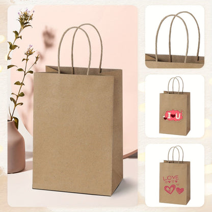 Small Black Kraft Paper Gift Bags 149-Piece Pack with Handles in 5.25 x 3 x 8 Inch Size for Retail
