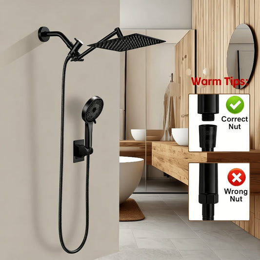Rain Shower System with Handheld Shower Head – High Pressure Rainfall Showerhead Combo Copper Diverter Anti-Clog 8 10 12 Inch