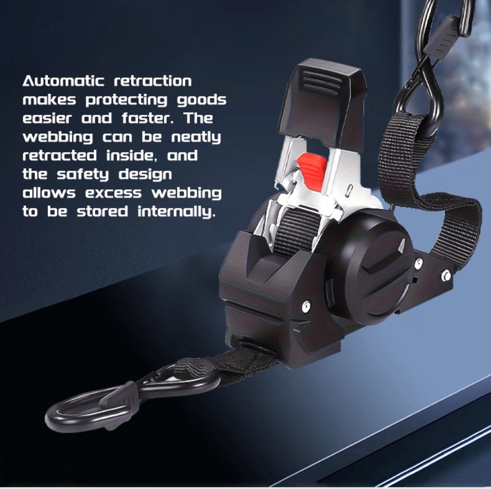 Ratchet Tie-Down Straps with Auto-Retract & Speed Control – Heavy-Duty Cargo Securing Kit with Hooks & Storage Bag | Motorcycle Transport, Towing & Truck Bed Load Securing