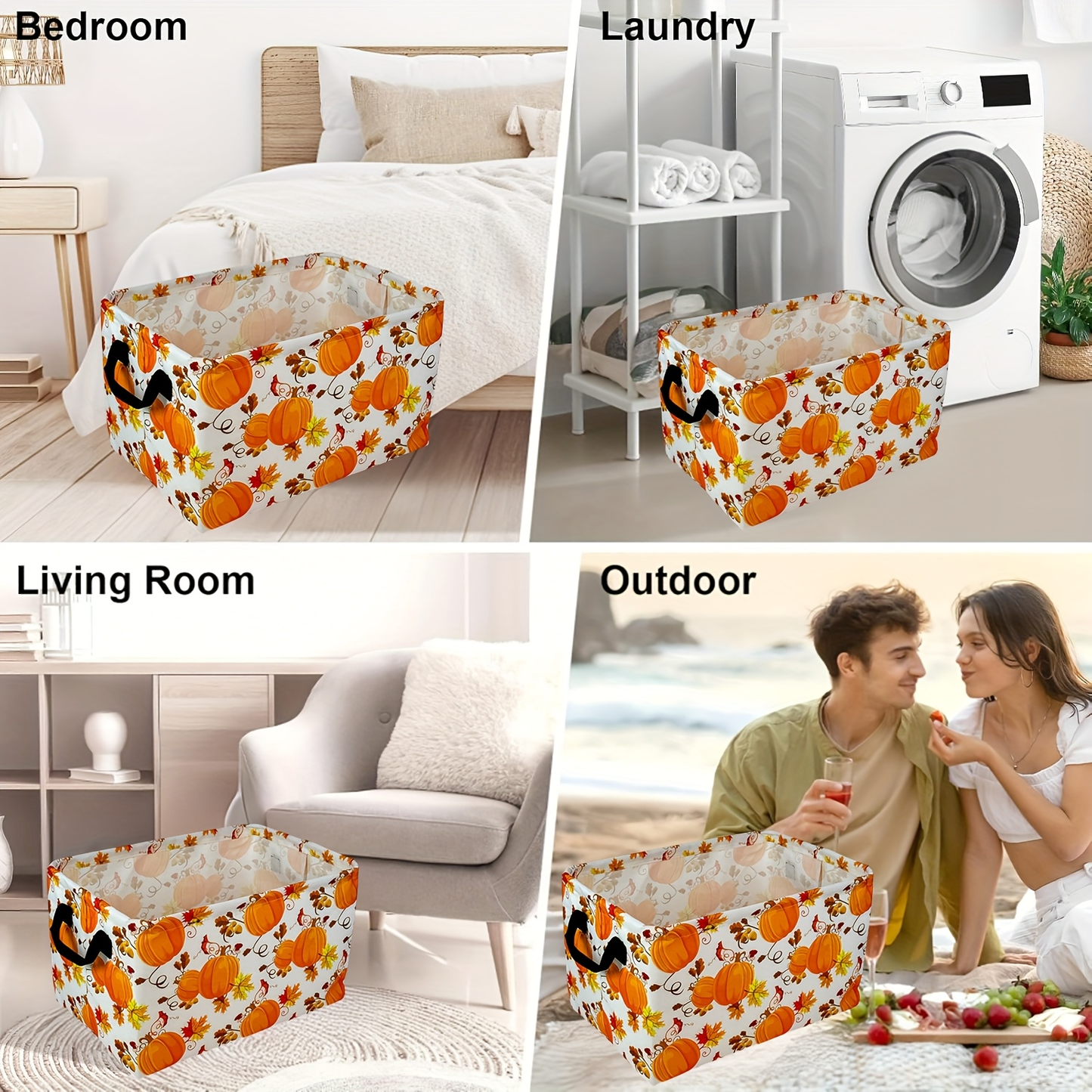 Collapsible Storage Basket with Handles Cute Cartoon Print Canvas Bin Box for Clothes Books Toys Shelves Laundry Bedroom Nursery Organizer Cube Gift Basket
