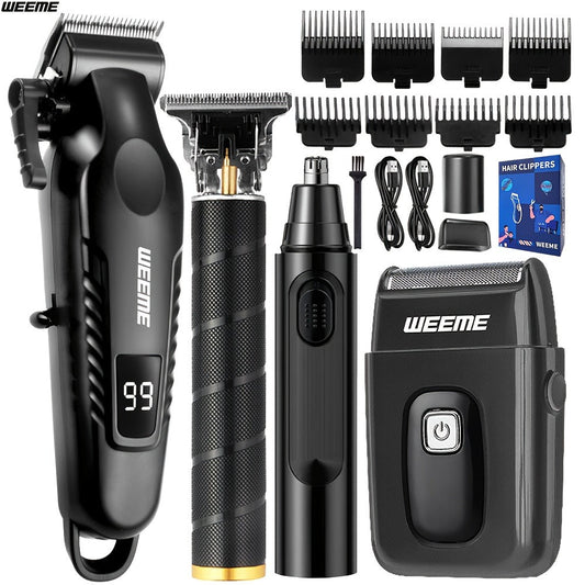 Mens Grooming Kit with Nose Hair Trimmer Electric Shaver WEEME 826 USB Rechargeable LCD Display - Complete Shaving Trimming Set Gift for Dad Brother Son Birthday Holiday