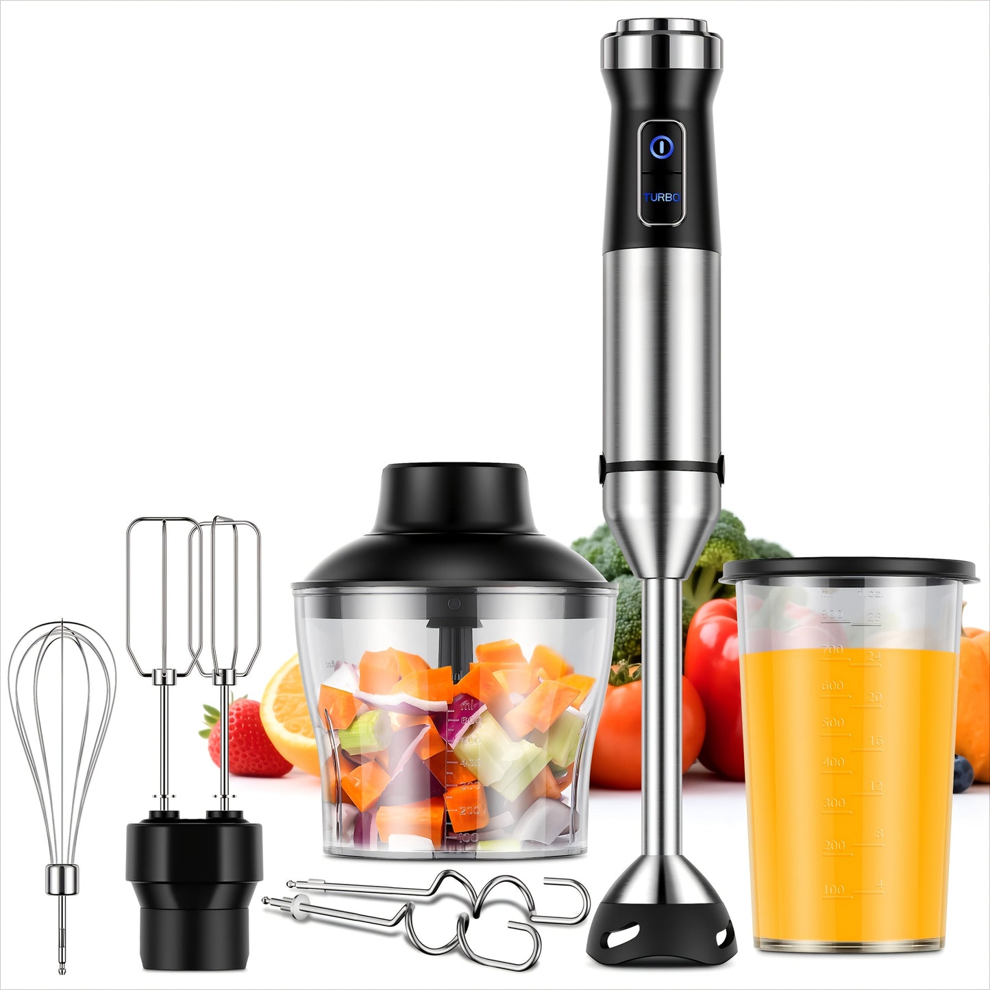 Display-Control Immersion Blender Set with 20 Speeds, Turbo Mode and Six- or Seven-Piece Options