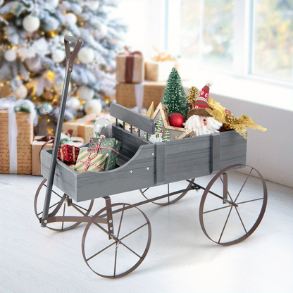 Garden Wagon Planter with Four Decorative Wheels, Pull Handle and Two-Section Bed in Five Colors