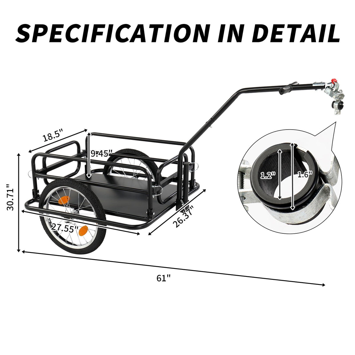 Bike Cargo Trailer Foldable 16-Inch Inflatable Wheels Detachable Walls Flatbed Bicycle Wagon for Groceries Luggage Pets Commuting