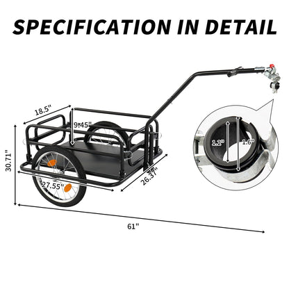Bike Cargo Trailer Foldable 16-Inch Inflatable Wheels Detachable Walls Flatbed Bicycle Wagon for Groceries Luggage Pets Commuting