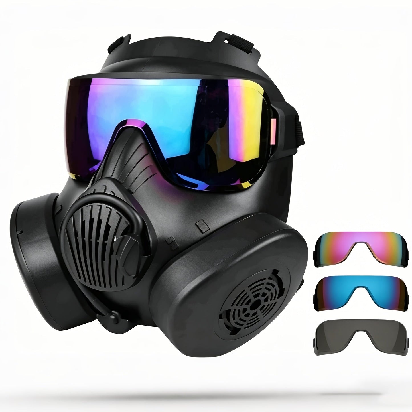 Plastic Tactical-Style Full-Face Costume Mask with Clear or Multicolor Lens Frame Options for Adults