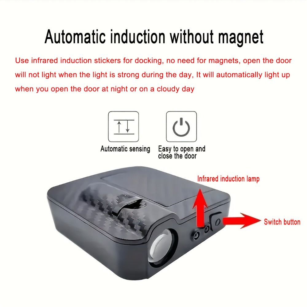 Car Door LED Projector Lights – Hello Kitty Cartoon Shadow Light, Wireless Puddle Light, Ground Projection Lamp for Car Accessories (Set of 2, No Battery)