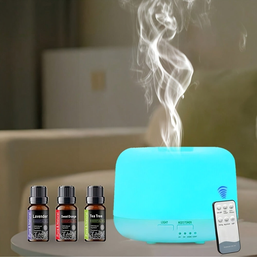 Ultrasonic Essential Oil Diffuser with Remote Control, Seven-Color Light and 300 ml or 500 ml Capacity