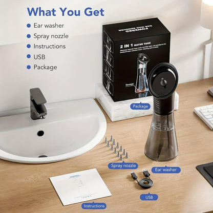 E80 Electric Ear Irrigation Kit with Three Modes, Dual Tank Sections, Temperature Display and USB Charging