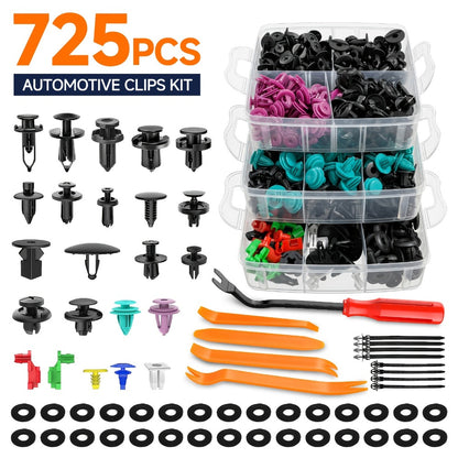 Car Bumper Screw & Rivet Repair Kit 725-Piece – Universal Plastic Clips, Nuts & Fasteners for Bumper, Wing & Interior Body Panels, Includes 680 Rivets + 45-Piece Tool Set