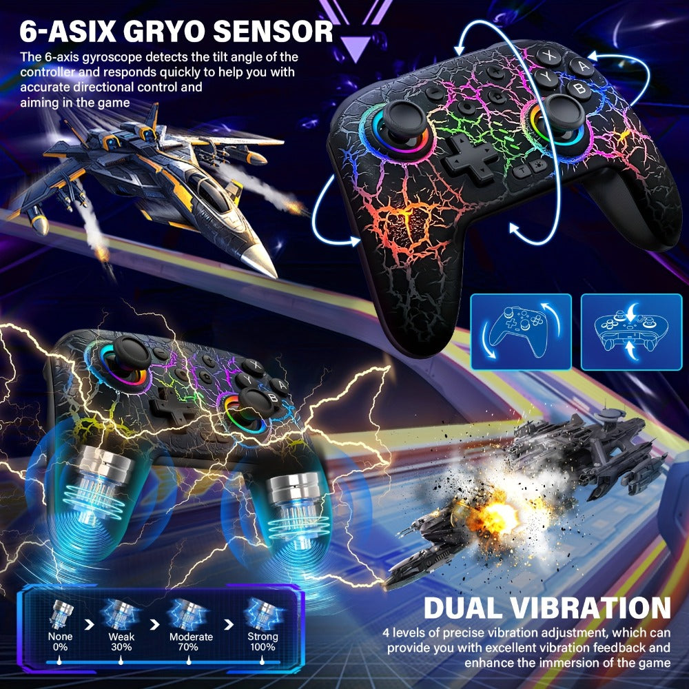 Switch Pro Controller Wireless RGB Rechargeable with 6-Axis Gyro & 10 RGB Lights, Compatible with Nintendo Switch, Switch 2, Switch Lite & Switch OLED – Wireless Remote Gamepad for Nintendo Switch