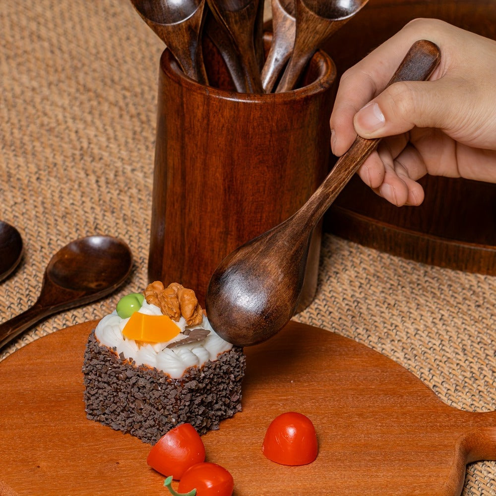 Wooden Spoons for Eating 8pcs – 7.28 Inch Small Wood Teaspoons for Stirring Coffee, Tea, Honey, Cooking & Serving Soup Dessert, Wooden Spoon Set