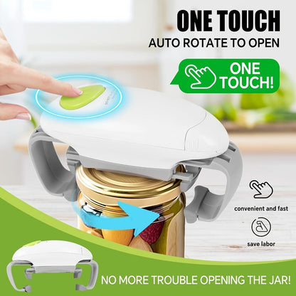 Electric Jar Opener for Elderly & Weak Hands – One-Touch Auto-Off, High Torque Battery-Powered Jar Lid Opener with Ergonomic Design for Kitchen
