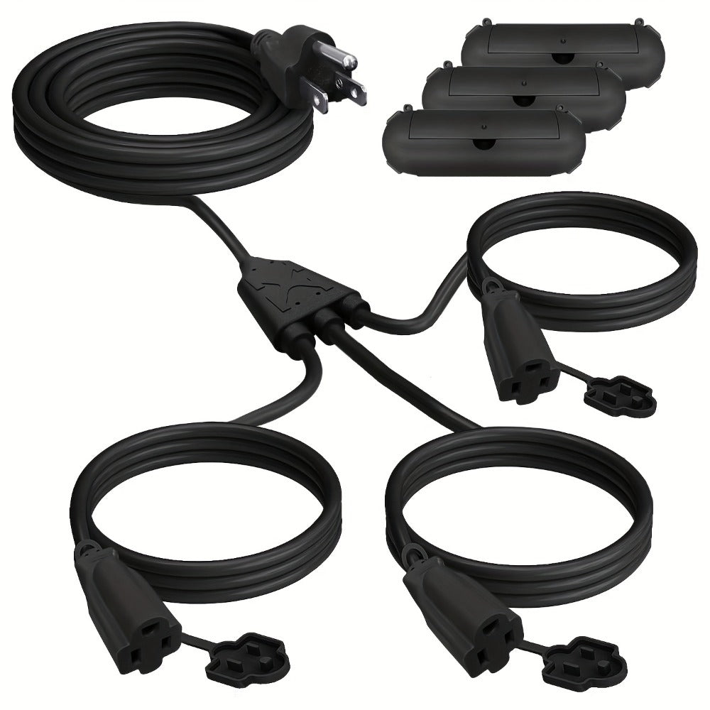 One-to-Three Extension Cord Splitter with 25- or 50-Foot Green and Black Grounded Configurations