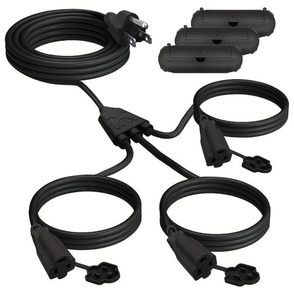 One-to-Three Extension Cord Splitter with 25- or 50-Foot Green and Black Grounded Configurations