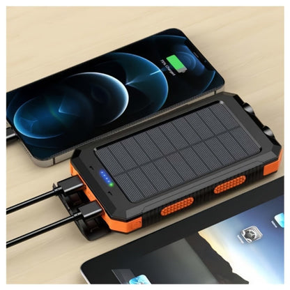 Power Bank Solar 20000mAh with Dual USB, LED Flashlight, Compass and Black or Orange Shell