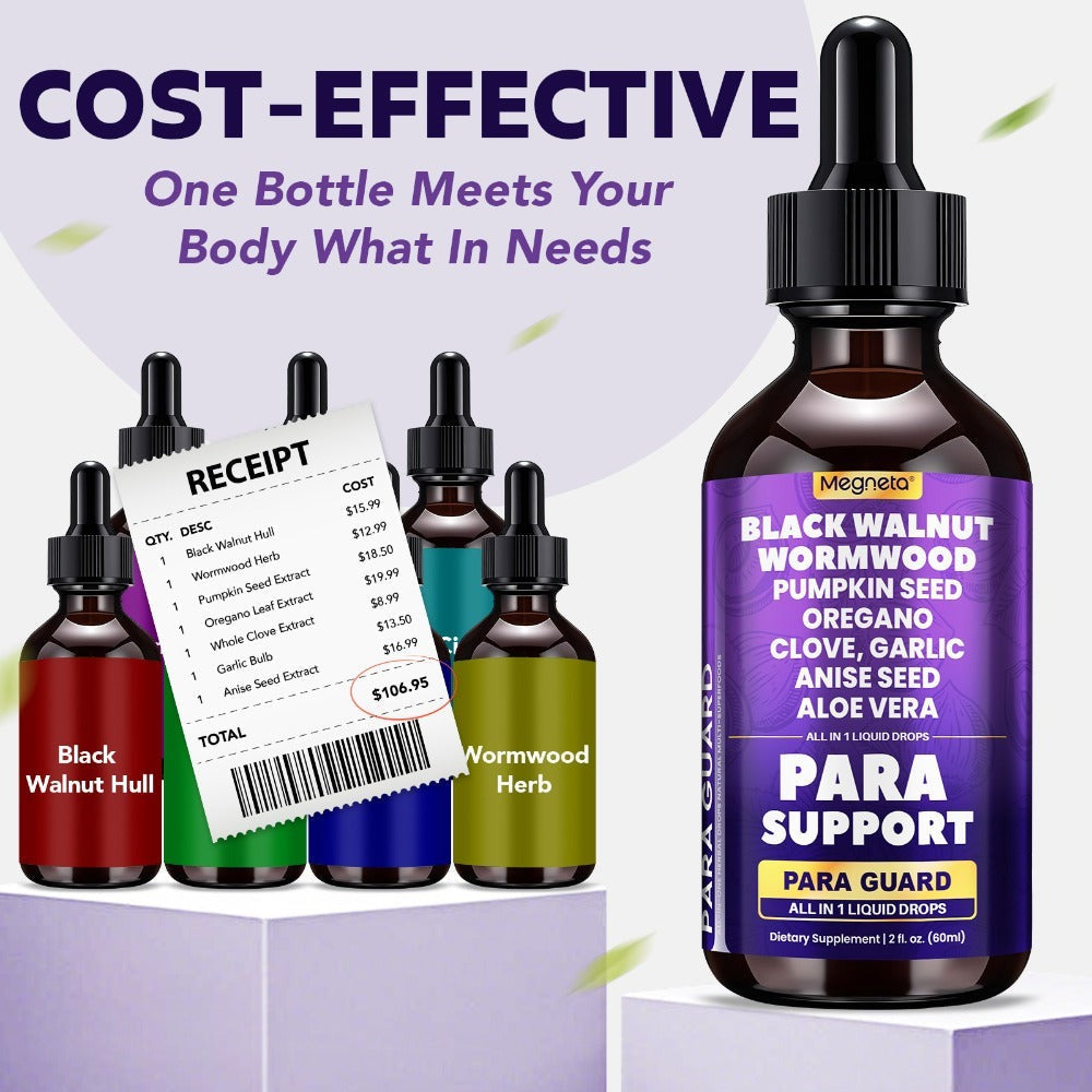Herbal Supplements with Megneta Label, Black Walnut Clove Garlic Turmeric Pumpkin Seed Oregano Drops