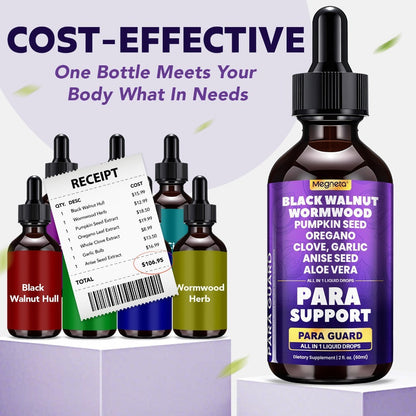 Herbal Supplements with Megneta Label, Black Walnut Clove Garlic Turmeric Pumpkin Seed Oregano Drops