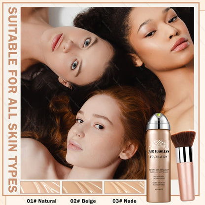 Spray Liquid Foundation and Flat-Top Brush Set with Matte Finish and Eight Numbered Shades