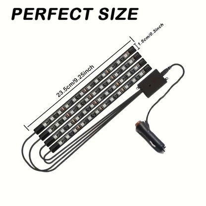 Car Interior Footwell Light Kit with Four Pictured Bars, App and Remote Control, Music-Responsive Color Modes