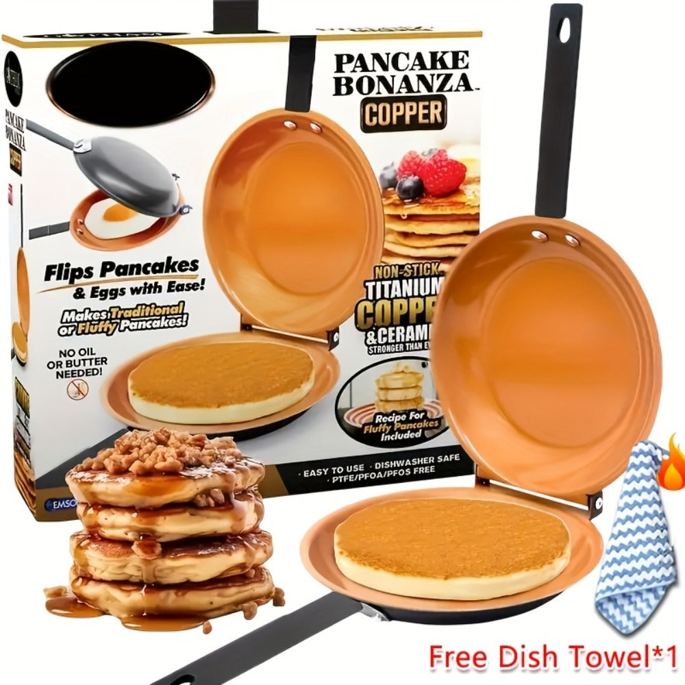 Double-Sided Omelette Pan Cookware with 7.09in Round Wells, Reversible Hinge and Golden Finish