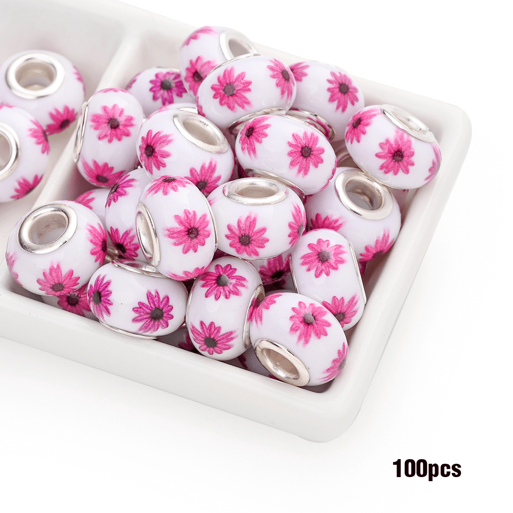 Jewelry Making Beads - Acrylic Flower 100pcs 14mm Colorful Printed Flat Round Large Hole for - product detail view 18