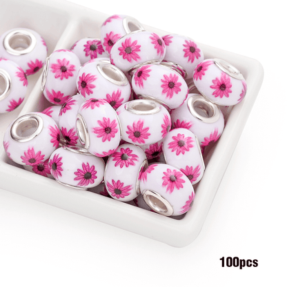 Jewelry Making Beads - Acrylic Flower 100pcs 14mm Colorful Printed Flat Round Large Hole for - product detail view 18