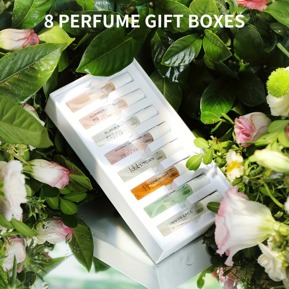 Perfume Gift Set LASTAR Eight-Piece Spray Bottle Collection in White Gold Box with Fitted Insert for Women