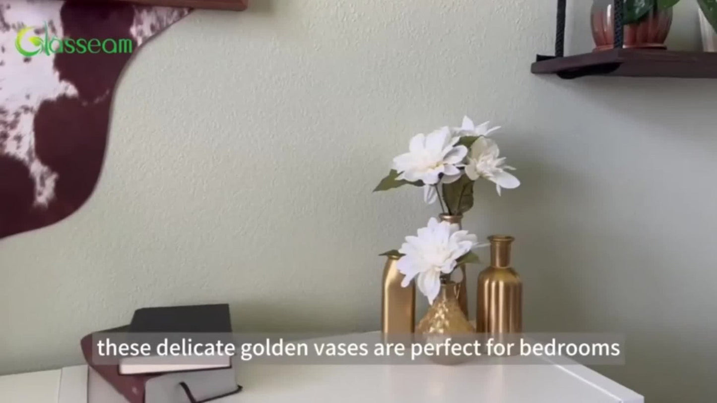 Gold-Tone Glass Bud Vases, Four- or Eight-Piece Mixed Art Deco Bottle Set for Tables and Centerpieces