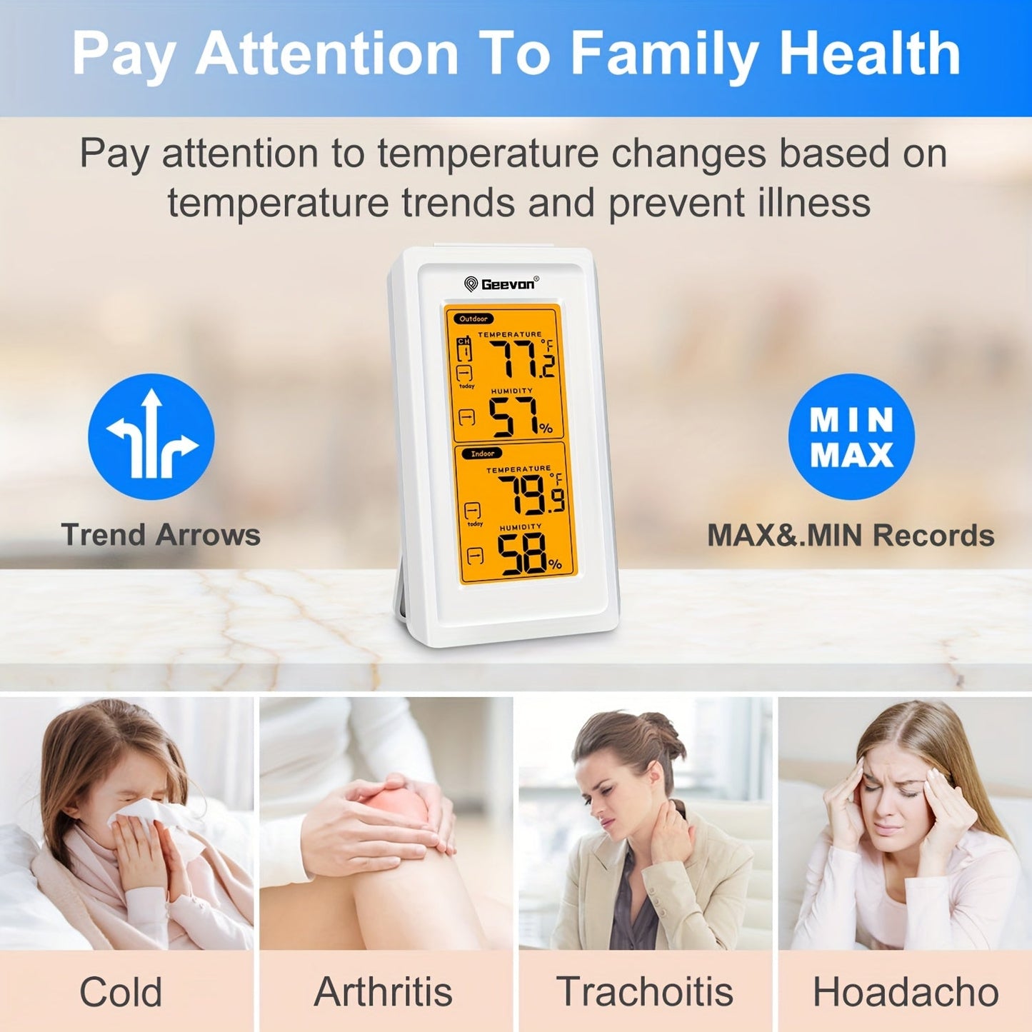 Wireless Thermometer | Digital LCD Indoor Outdoor 3 Sensor Baby Room