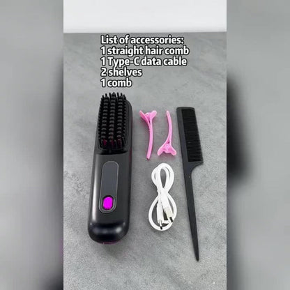 Cordless Hair Straightening Brush with USB-C Charging, Three Heat Levels and Black or White Options