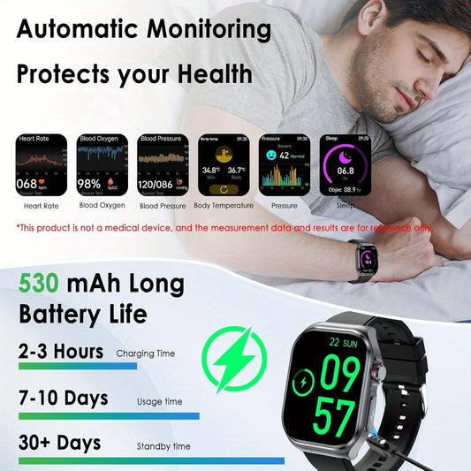Smart Watch 2.04-Inch AMOLED Display with Bluetooth 5.3 Calling, 530mAh Battery and Six Strap Options