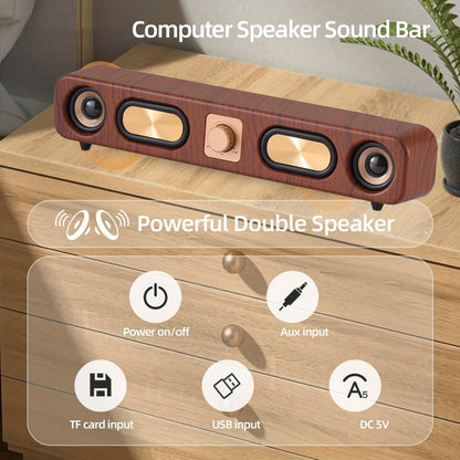 Classic Vintage 10W Bluetooth Desktop Soundbar with Dual 2-Inch Speakers, USB & 3.5mm AUX & TF Card Input, Wireless Computer Speaker for PC Monitor Laptop Home Office