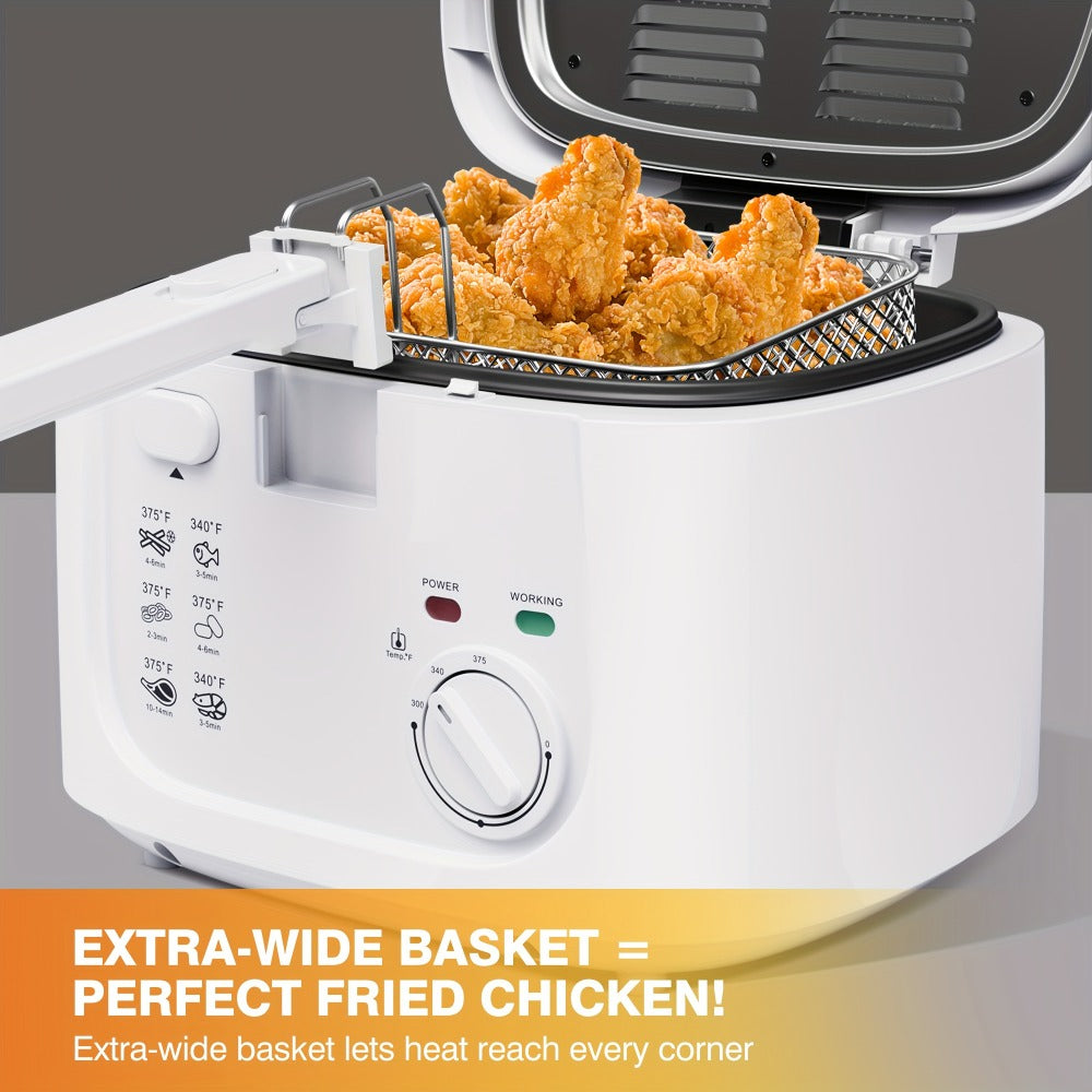 Electric Deep Fryer 1500W – 84.54oz Large Capacity, Adjustable Temperature Control, Non-Stick Basket, Viewing Window, Removable Lid, One-Touch Switch, Easy to Clean, Black & White Options