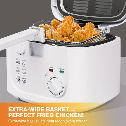 Electric Deep Fryer 1500W – 84.54oz Large Capacity, Adjustable Temperature Control, Non-Stick Basket, Viewing Window, Removable Lid, One-Touch Switch, Easy to Clean, Black & White Options