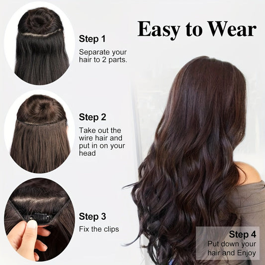 Invisible Wire Hair Extensions 22 Inch for Women — Transparent Fish Line 4 Clips Long Wavy Hairpiece for Thin Fine Hair, 7 Colors 1B 613 Ombre, No Glue No Heat Damage Free