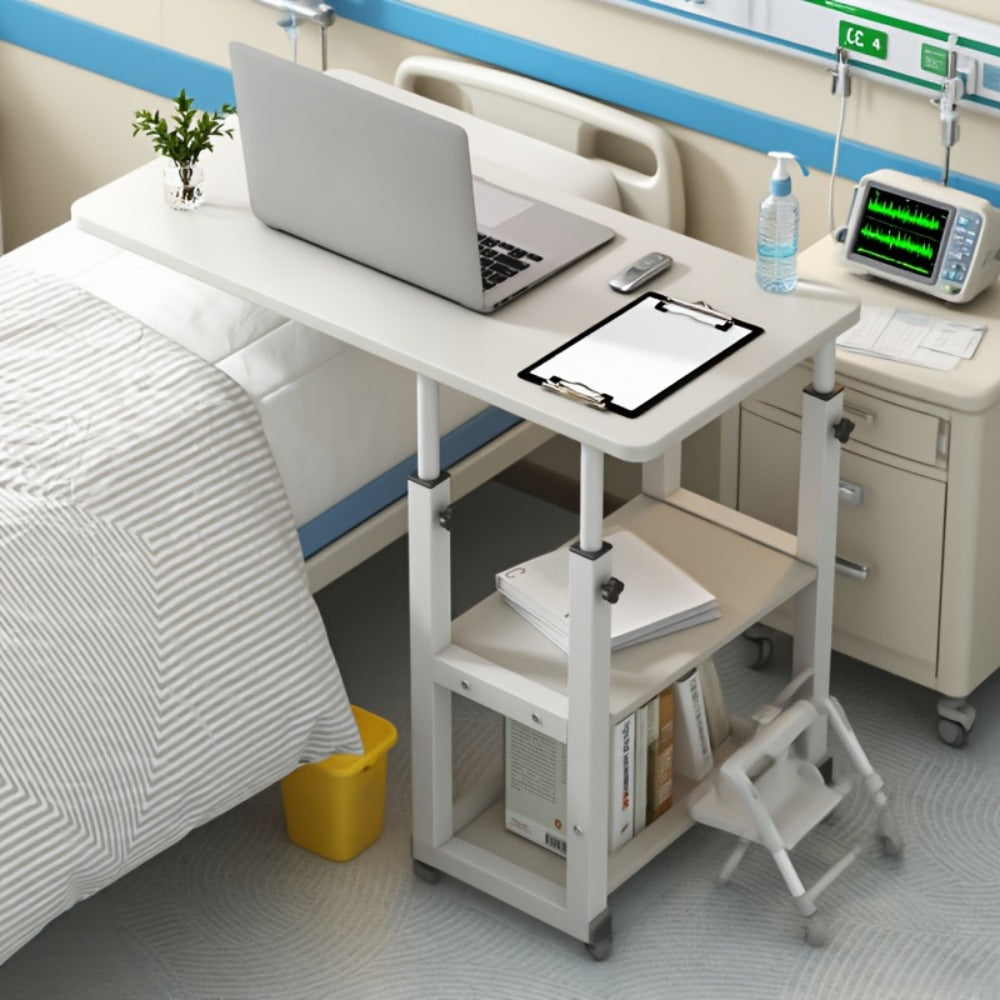 Overbed Table with Casters Adjustable Height – Bedside Nursing Table for Hospital & Home Care, Rolling Laptop Desk for Elderly & Patients, Meal Tray Stand, Multiple Colors