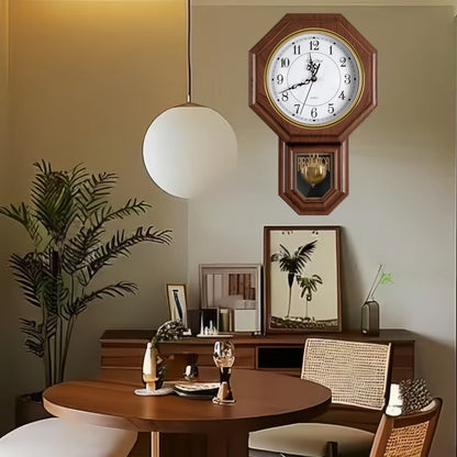 Two-Piece Octagonal Pendulum Wall Clock Set with 30 x 45 cm Frame and Brown or Mahogany-Colored Finish