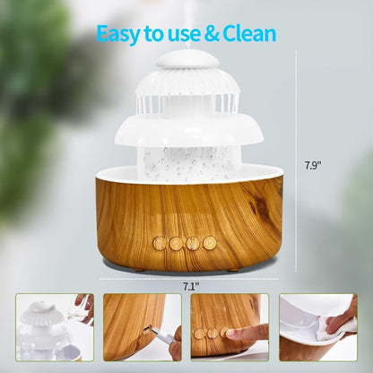 Humidifier Rain-Sound Model with Eight-Color Night Light, 10-Hour Runtime and Water-Soluble Oil Compatibility