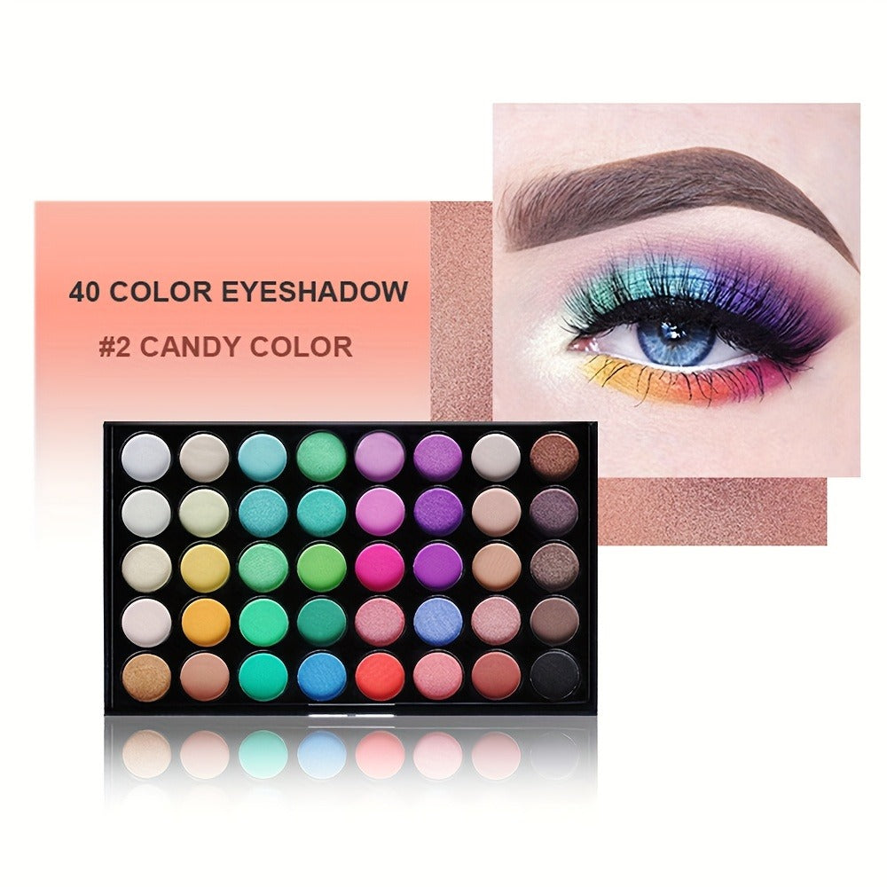Complete Eye Makeup Kit 40 Color Eyeshadow Palette with Mascara Eyeliner Eyebrow Pencil & Brush — Matte Shimmer Glitter Pigmented