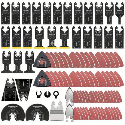Oscillating Tool Blade Kit 98PCS Multi Tool Blades with Sanding Pads Sandpaper for Cutting Wood Plastic Metal Nails PVC Drywall Fits Most Oscillating Tool Models Universal